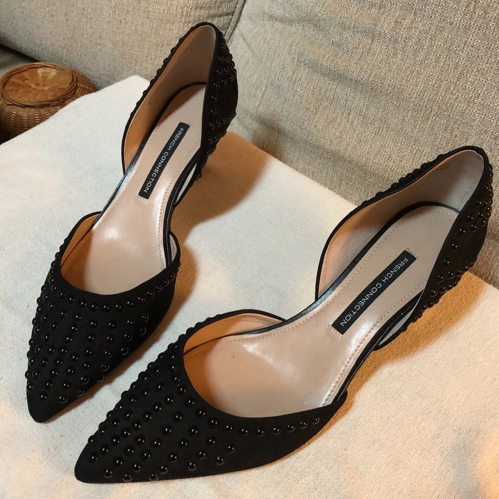 French Connection EFINA Black Studded Kitten Heels